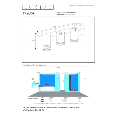 Plafon TAYLOR 09930/15/30 Lucide IP44